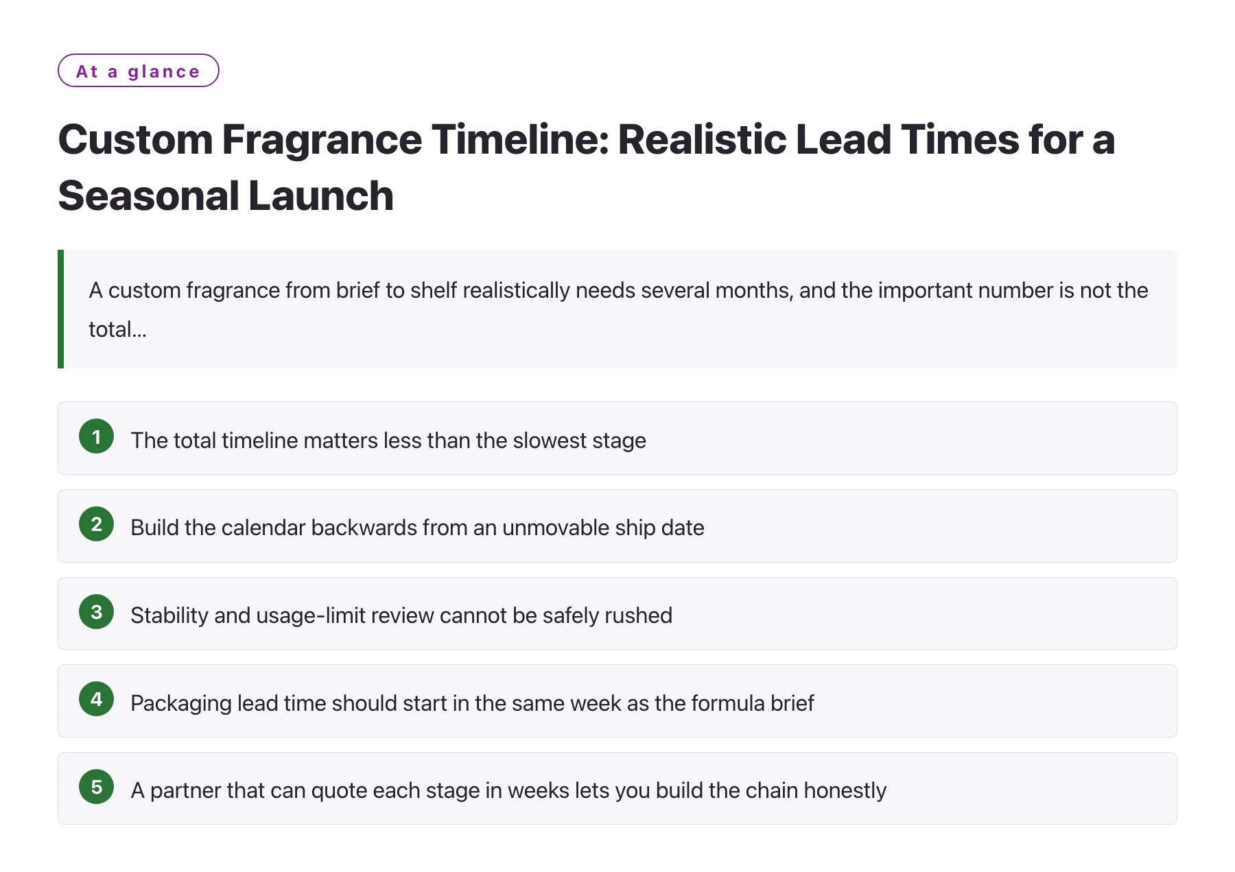 Custom Fragrance Timeline: Realistic Lead Times for a Seasonal Launch——全文要点速览